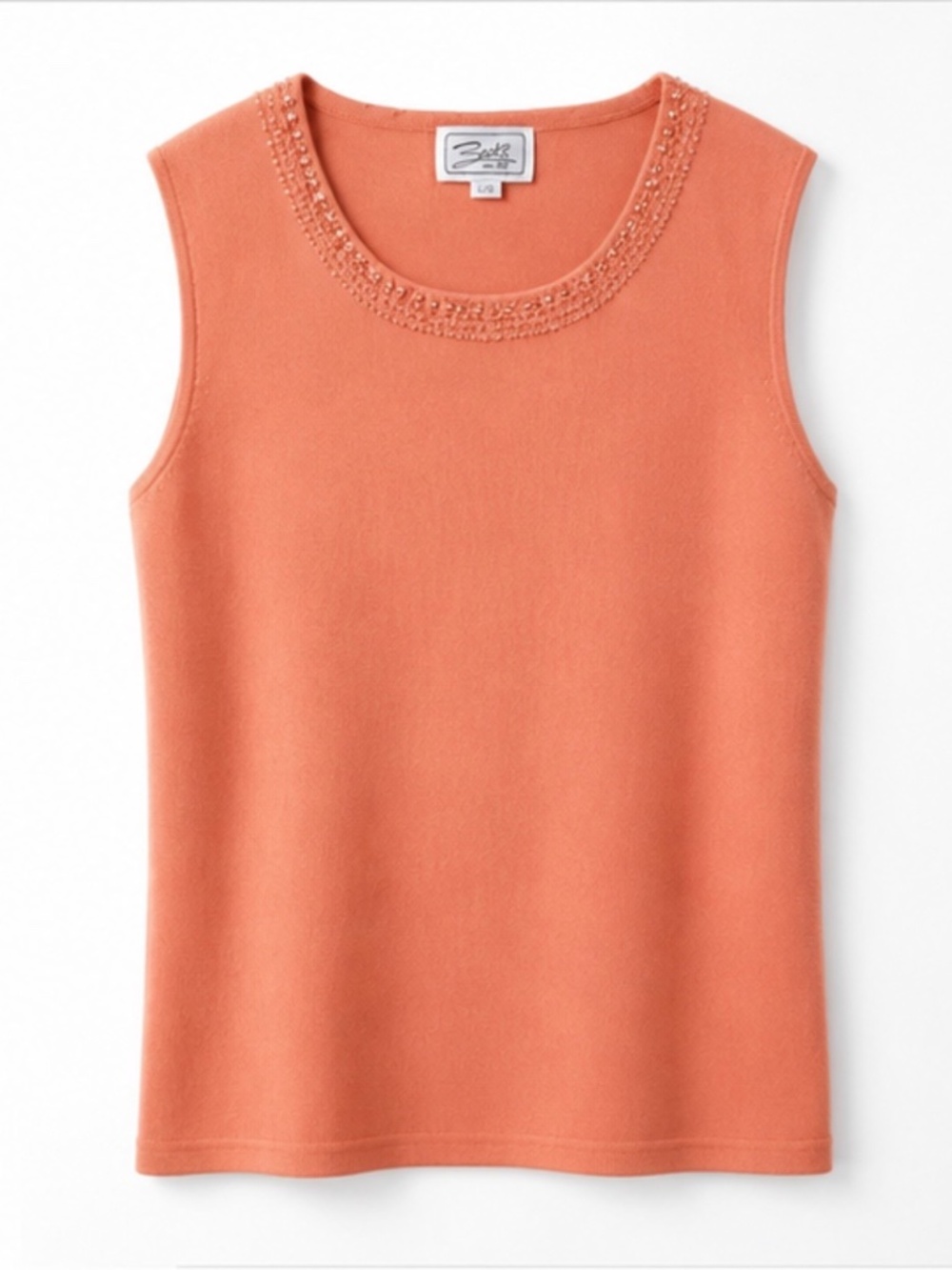 Zacks Women’s L Coral Knit Sleeveless Top Beaded Embellished Rayon Blend